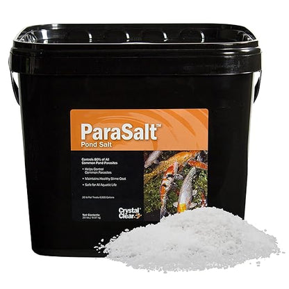 CrystalClear ParaSalt Outdoor Pond & Water Garden Rock Salt Crystals, Fish Parasite Control, Beneficial Stress Reducing & Slime Coat Treatment, Natural Aquatic Additive, Koi, Plants & Pet Safe, 20 lbs