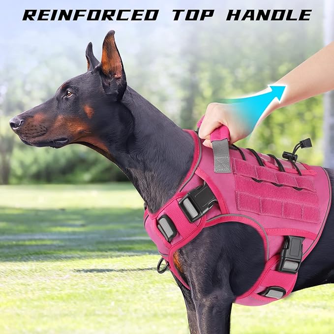 WINGOIN Pink Tactical Dog Harness for Medium Dogs, Heavy Duty No Pull Dog Harness with Handle, Adjustable Reflective Military K9 Pet Vest for Pitbull, Female, Male, Walking, Training, Hunting (M)