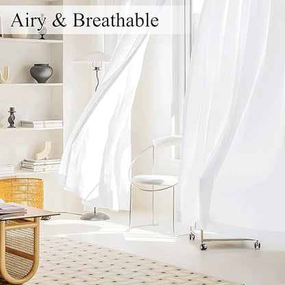 NICETOWN Non-See-Through Pure White Privacy Sheer Curtains 96 inches Long 2 Panels, 52" Wide Grommet Window Curtains Drapes for Living Room Bedroom- Home Decoration Light Filtering Elegant Drapes