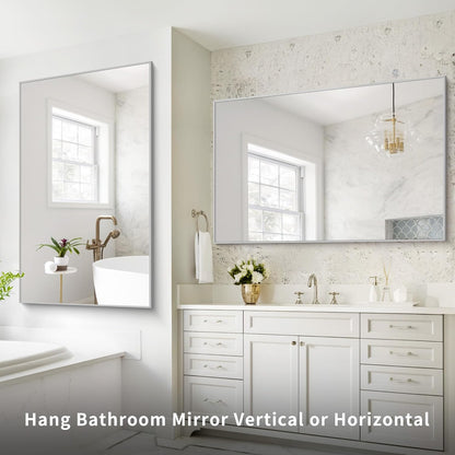 36x55 inch Bathroom Mirror, Silver Rectangle Mirror with Thin Metal Frame, Large Rectangular Wall Mirrors for Bathroom, Living Room, Big Mirror Hang Horizontal/Vertical