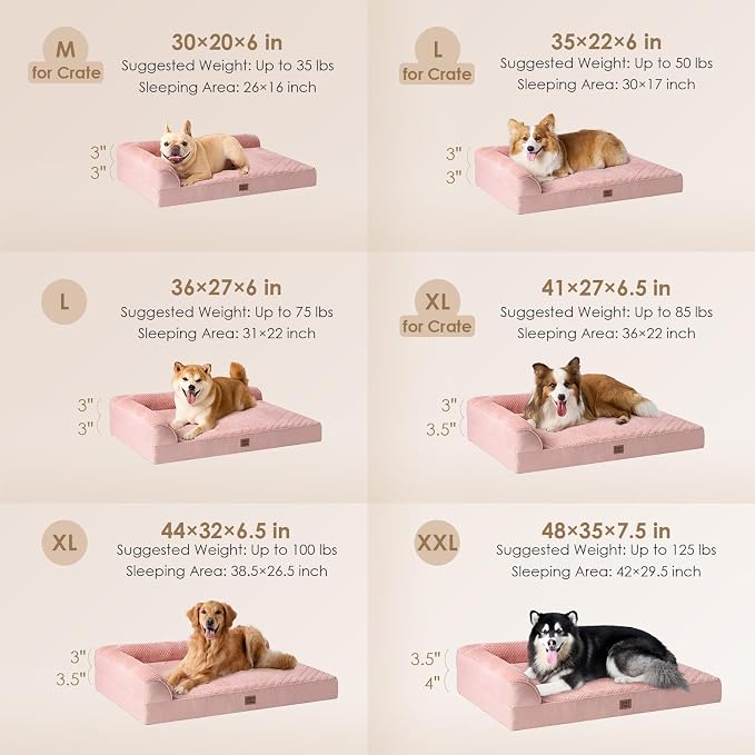 EHEYCIGA Large Dog Bed Memory Foam for Crate, Orthopedic Dog Bed Large Size Dogs with Washable Removable Cover, Waterproof Pet Sofa Couch with Nonskid Bottom, 35x22x6, Pink | Small Dog Sofa with Washable Removable Cover, Waterproof Pet Couch for Crate ...
