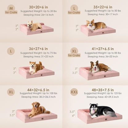 EHEYCIGA Large Dog Bed Memory Foam for Crate, Orthopedic Dog Bed Large Size Dogs with Washable Removable Cover, Waterproof Pet Sofa Couch with Nonskid Bottom, 35x22x6, Pink | Small Dog Sofa with Washable Removable Cover, Waterproof Pet Couch for Crate ...