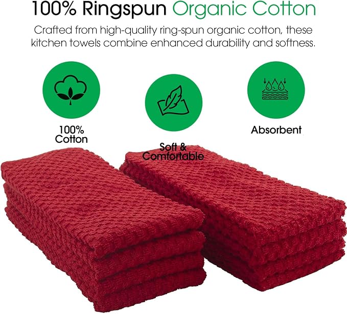 DG Collections Terry Dish Towels, 100% Cotton Kitchen Towels, Set of 8 (15x25 inch) Hand Towels - 400 GSM, Absorbent Terry Cloth Dish Towels for Kitchen, Soft Tea Towels - Red Color