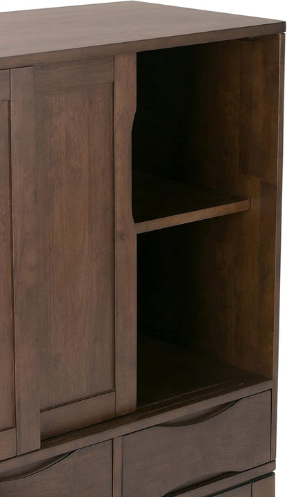 SIMPLIHOME Harper Solid Wood 48 inch Storage Cabinet in Walnut Brown (Set of 2) for The Living Room, Entryway and Family Room