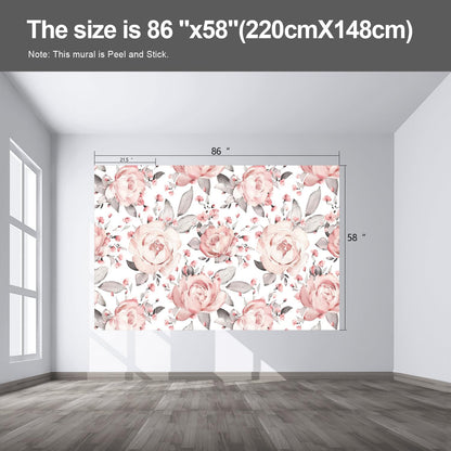 Pink Floral Wall murals Peel and Stick Flowers Wallpaper for Bedroom Living Room - 58"x86"