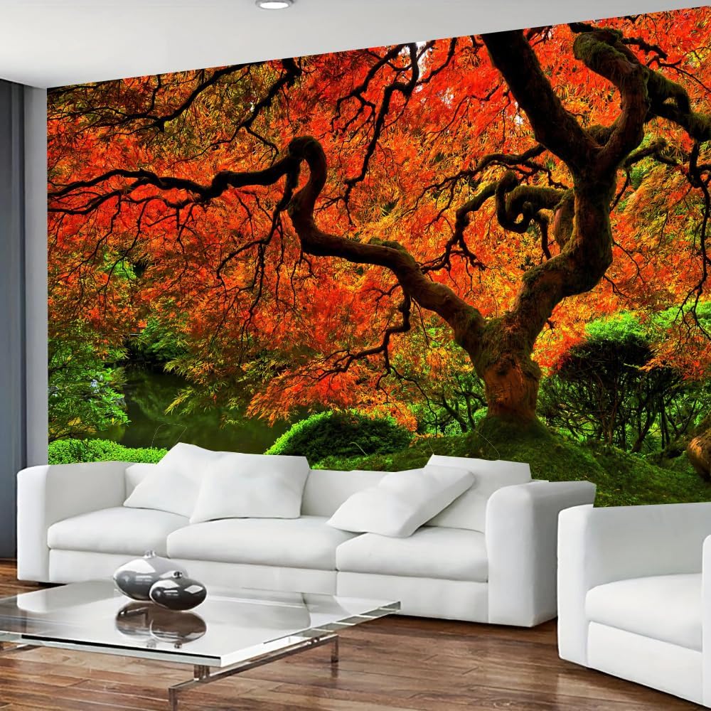 FENDROM Lakeside Red Tree Print Tapestry Nature Old tree Wall Hanging Decorative Psychedelic Scenic Tree Headboard Bedspread Tapestries for Bedroom Living Room Decor