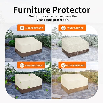 Easy-Going Waterproof Outdoor Loveseat, Heavy Duty Deep 2-Seater Patio Couch, Windproof Furniture with Air Vent (76Wx32.5Dx33H in, Beige/Dark Brown)