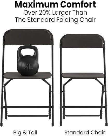 Flash Furniture Hercules Series Big & Tall Stackable Plastic Folding Chairs, Extra Wide Commercial Event Seats, Set of 4, Black