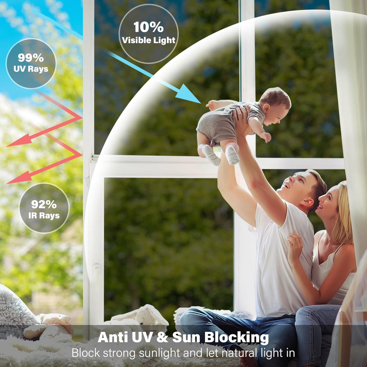 Kromapolis One Way Window Privacy Film Reflective Mirror Home Window Tint, Daytime Privacy Heat Control Anti UV Glass Tinting Static Cling (Black-Silver, 17.5 x 157.4 inch)