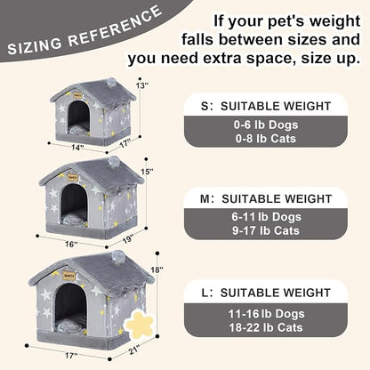 Cute Small Dog House Indoor,Foldable House Kennel Bed Mat with Cushion,Grey | L Size Dog Tent for 11-16 lb Dogs and 18-22 lb Cats, Dog Cave Bed with Non-Slip Bottom,Dog Cave with Foldable Reversible