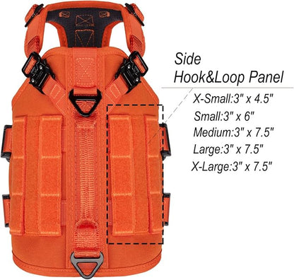 ICEFANG No Pull Tactical Dog Harness for X-Small Dogs,Adjustable Dog Vest | Control Handle,MOLLE Panel,Front Hook,3 Leash Clips,Soft Padded,for walking training,Orange,X-Small