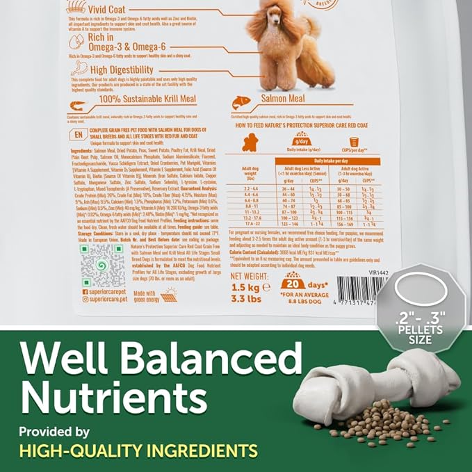 Nature's Protection Dry Dog Food for Small Breed - High Protein, Grain Free, Tear Stain Diet - Dog Kibble Puppy & Adult Dogs with Red Fur (Superior Care - Salmon, 3.3 lb)