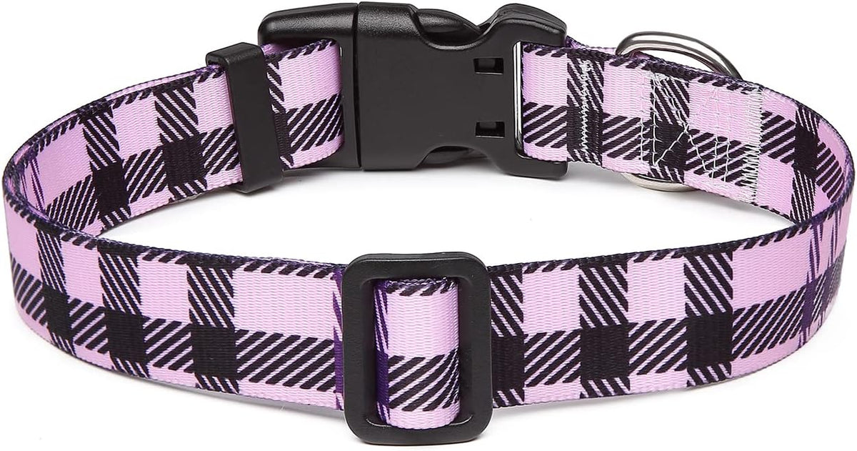 Mercano Adjustable Dog Collar - Special Design Patterns, Soft Nylon Comfortable Durable Pet Collar for Small Medium Large Dogs (M, Purple Plaid)