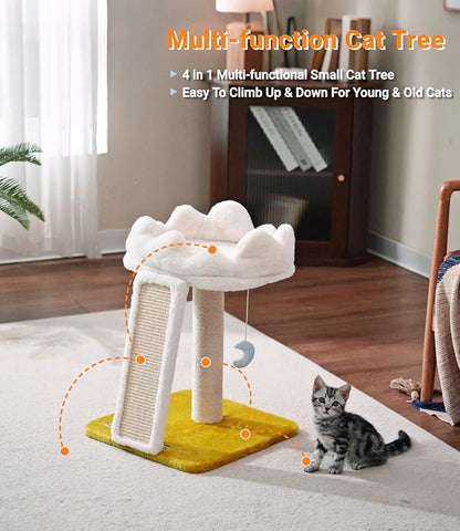 Happi N Pets New Cloud Cat Tree Tower, Cat Scratching Post with Bed, Small Cat Tree, Compact Cat Tower with Scratching Pad & Cloud Soft Perch & Cute Toys, Extra Toy, Bonus Catnip