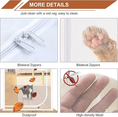 Dixutzi Reinforced Cat Screen Door Fits Door Size 38''x 82'', Heavy Duty Pets Proof Screen Door with Zipper, Prevent Dogs Cats Running Out from Home (White)
