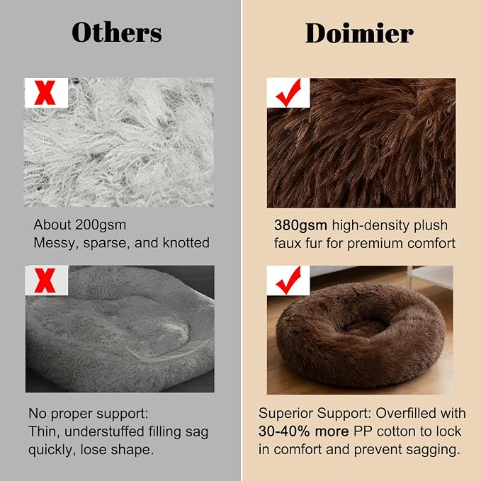 Calming Donut Dog Beds for Small Dogs Cats - Washable Removable Cover Non-Slip Bottom, Round Pet Bed Puppy Bed Warming Fluffy Faux Fur Anti-Anxiety, Fits up to 25 lbs (Coffee, 23")