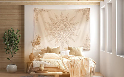 Damanse Floral Tapestry Wall Hanging Cute,Boho Wall Tapestry for Bedroom Aesthetic,Mandala Living Room Decor for Teen Girls (Flaxen, 49.20" x 59.10")