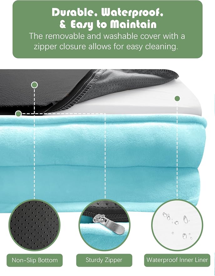 Spotted Play Orthopedic Dog Bed with Sides - Sofa Beds for Extra Large Dogs, Supportive Foam Pet Couch Bed with Washable Removable Cover, Waterproof Lining and Non-Slip Bottom, Ice Blue - XXL
