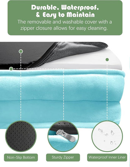 Spotted Play Orthopedic Dog Bed with Sides - Sofa Beds for Extra Large Dogs, Supportive Foam Pet Couch Bed with Washable Removable Cover, Waterproof Lining and Non-Slip Bottom, Ice Blue - XXL