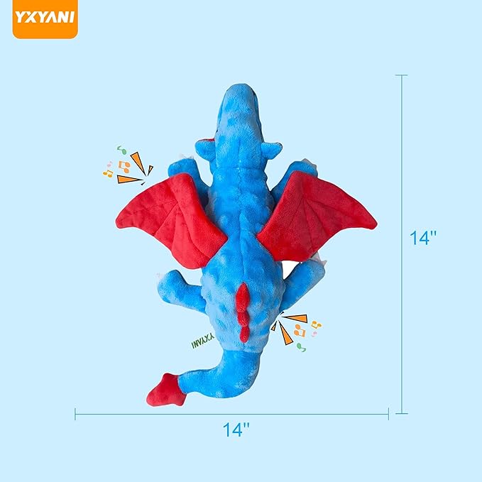 Durable Plush Dinosaur Dog Toys with Squeaker, Crinkle Paper Stuffed Chew Toys for Small Middle and Large Dogs 14 Inch