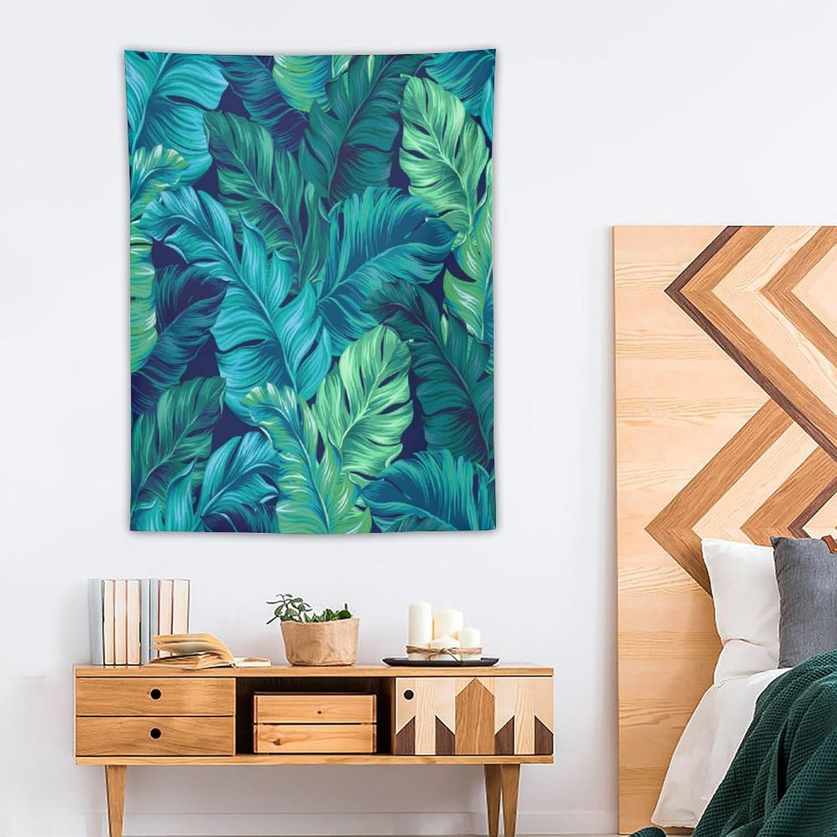 ICMOLYYENLO Tropical Green Plant Tapestry, Green Palm Leaves Natural Landscape Print Wall Tapestry for Bedroom Living Room Dormitory 30x40 Inch