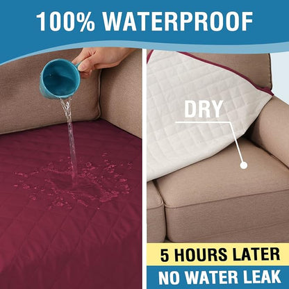 H.VERSAILTEX Couch Cover for Dogs Washable 100% Waterproof Sofa Cushion Cover Dog Bed Cover Non-Slip Pet Blanket for Sofa Cushion Protector, 35" x 74", Burgundy