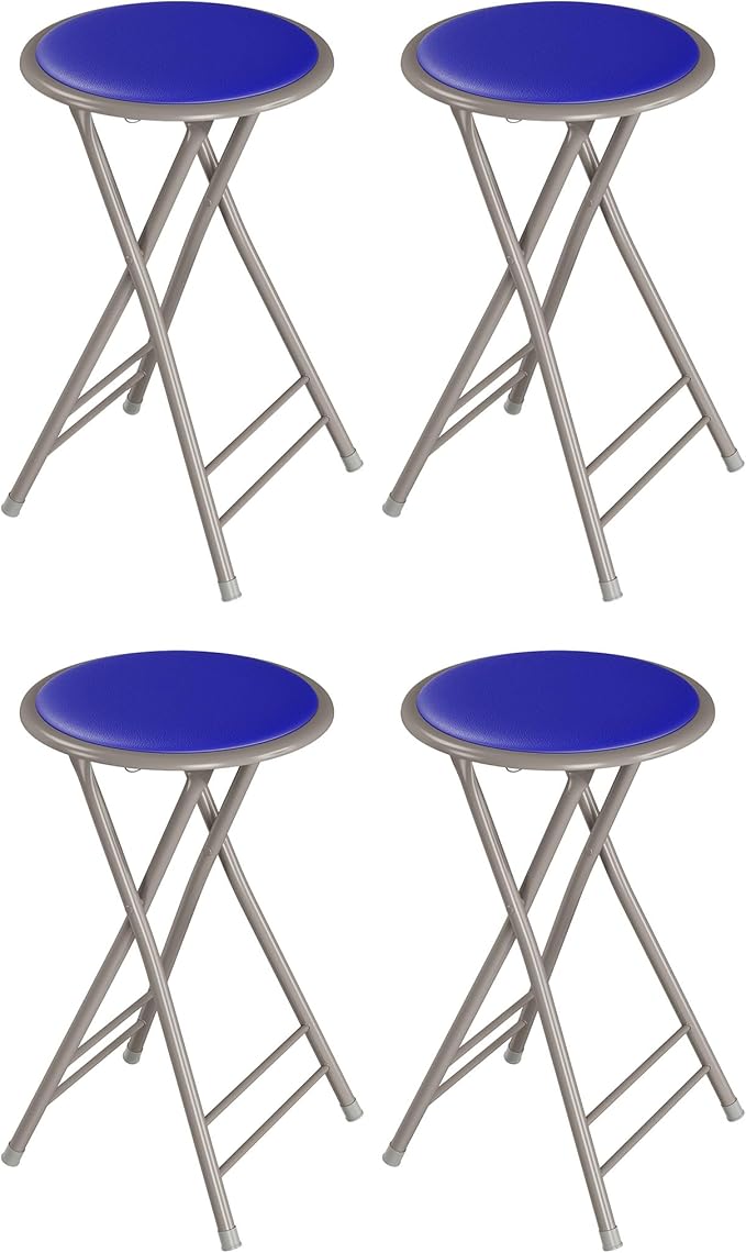 Lavish Home Folding Stool Set - Set of Four 24-Inch Padded Stools with 225lb Capacity for Kitchen, Dorm, or Rec Room - Portable Stools for Adults - Collapsible Sitting Stool Set for Seating (Blue)
