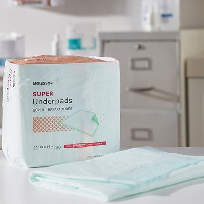 McKesson Super Underpads, Moderate Absorbency, 30 x 36 in, 100 ct | Disposable Chux Pads for Adults, Elderly, and Baby, Pee Pads, Adult Incontinence Bed Pads