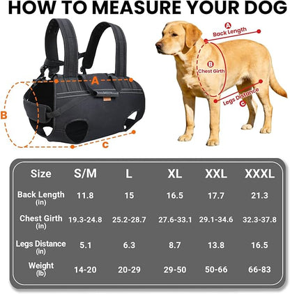 Dog Lift Harness Backpack Carrier for Large Dogs, Full Body Sling with Handle, Dog Harness for Joint Injuries, Arthritis, Ideal for Stairs, Elderly Dogs (XXX-Large 66-83LBS)