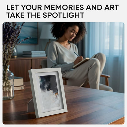 Homeforia White Picture Frames 4x6, High End Oak 4x6 Wooden Frame with Mat 3x5 Art, 4 x 6 White Wood Frames Matted to 3 x 5 inch Photo, 6by4 Wall or Tabletop Frame, Tempered Glass, Wall Kit, Set of 1
