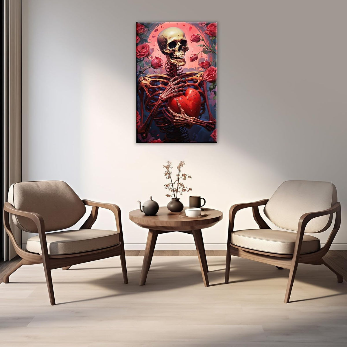 OAAPITI Skull Skeleton Canvas Wall Art Skull Holding Heart Picture Print Romantic Theme Painting Artwork Gothic Poster Wall Decor Living Room Halloween Decor(Artwork-1,16"x24")