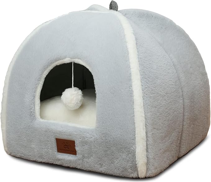 Cat Bed for Indoor Cats - Cat Cave Bed Cat House Cat Tent with Removable Washable Cushioned Pillow, Soft and Self Warming Kitten beds, Pet Bed（Large Grey）