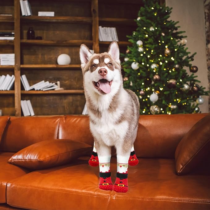 EXPAWLORER Christmas Anti-Slip Soft Dog Socks for Hardwood Floor,Warm Dog Shoes,Paw Protectors for Cold Pavement,Prevent Licking,Traction Control for Small Medium Large Senior Dogs