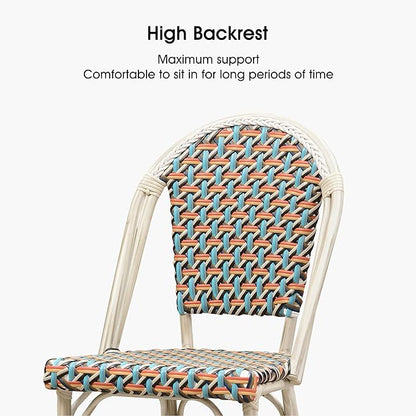 PURPLE LEAF French Bar Stool Set of 2 White Print Finish Patio Bar Stools with Back Rattan Chairs Wicker Bar Height Stool 30" with Footrest Kitchen Island Stools Outdoor Barstool Colorful