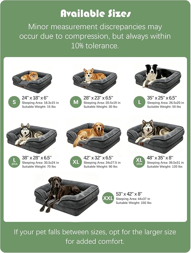 Spotted Play Orthopedic Dog Bed with Sides - Sofa Beds for Large Dogs, Supportive Foam Pet Couch Bed with Washable Removable Cover, Waterproof Lining and Non-Slip Bottom, Dark Grey - L-Plus