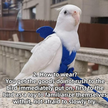 Pet Parrot Bird Harness and Leash, Adjustable Training Design Anti-Bite, Bird Nylon Rope with Cute Wing for Lovebird Budgie African Grey Macaw Conure (Light Blue,Sulphur-Crested Cockatoo)