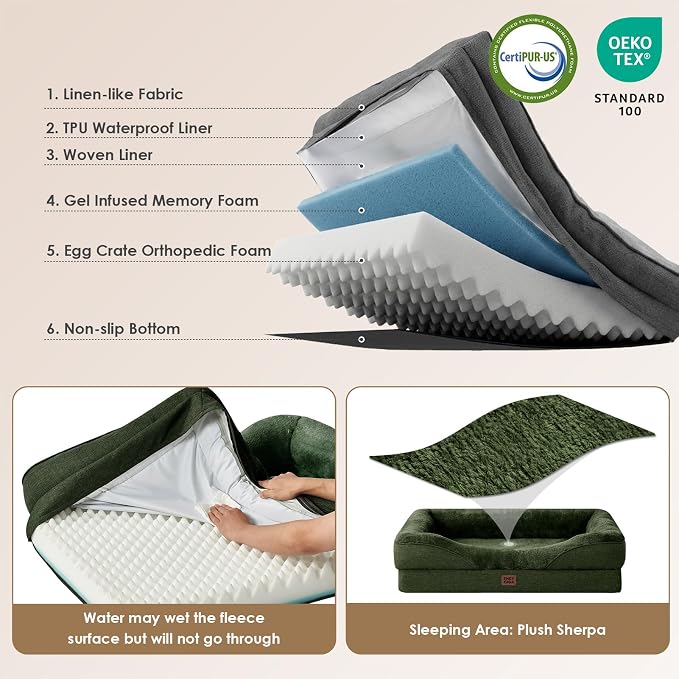 EHEYCIGA Orthopedic XL Dog Bed for Large Dog, Memory Foam Dog Couch, Dark Green