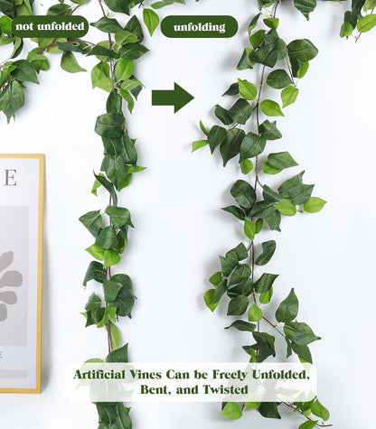 RECUTMS Artificial Vines Ivy Garland 3Pcs 6.3Ft Fake Green Leaves Ivy Garland Faux Hanging Plants Greenery Decor Artificial Vines for Home Outdoor Indoor Home Wall Garden Table Wedding Room Decor