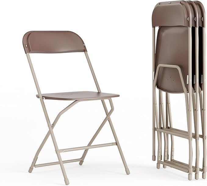 Flash Furniture Hercules Series Plastic Folding Chair - Brown - 4 Pack 650LB Weight Capacity Comfortable Event Chair-Lightweight Folding Chair