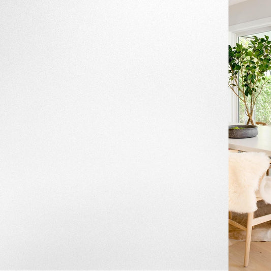 rabbitgoo Window Privacy Film, Non-Adhesive Frosted Glass Window Film for Bathroom, Static Cling Heat Blocking Stickers for Home Indoor Opaque Frosting Coverings House Tint, Matte White 23.6" x 157"