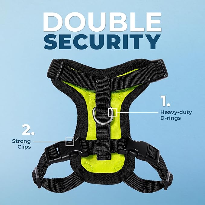 Voyager Step-in Lock Adjustable Cat Harness w. Cat Leash Combo Set with Neoprene Handle 5ft - Supports Small, Medium and Large Breed Cats by Best Pet Supplies - Lime Green/Black Trim, XXS