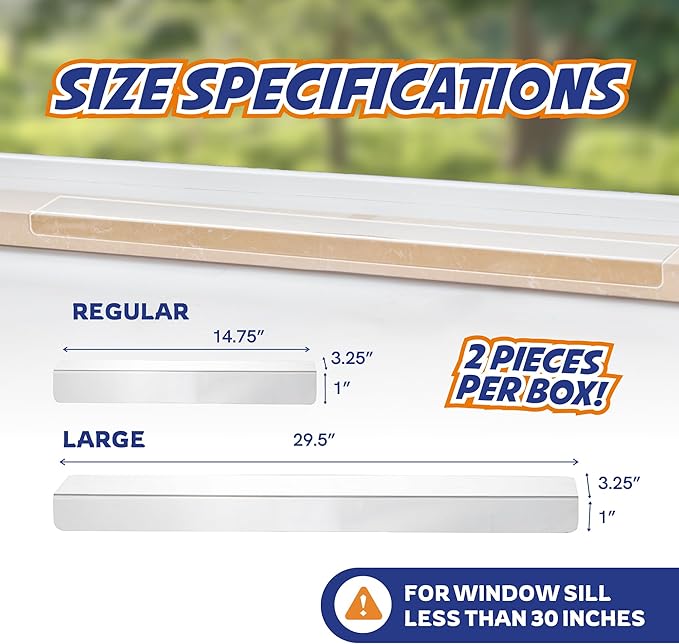 Panther Armor Window Sill Protector 2 Pack, Window Sill Cover and Windowsill Protector for Dogs and Cats, Clear Window Ledge Protector, Fits 29.5 x 3.25 Inch Sills, Easy Stick On Install, Regular
