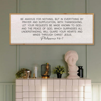 LuZhiQiang Be Anxious for Nothing Wall Decor 32"×12" Philippians 4:6-7 Bible Verse Sign Large Christian Scripture Wood Framed Hanging Decor (Wood)