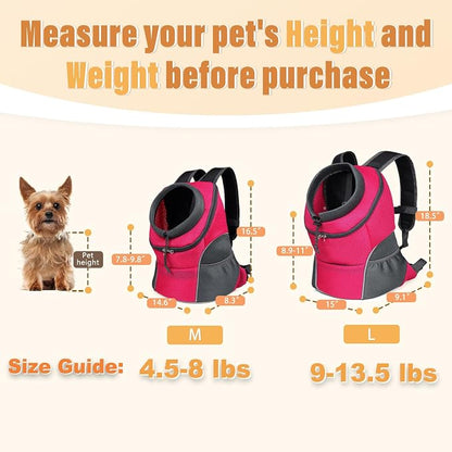 YUDODO Dog Front Carrier Backpack, Adjustable Breathable Dog Backpack | Ventilated, Safety Belt, Lightweight, Reflective Strip, Pocket Storage, For Walking Hiking Outdoor, Rose, L