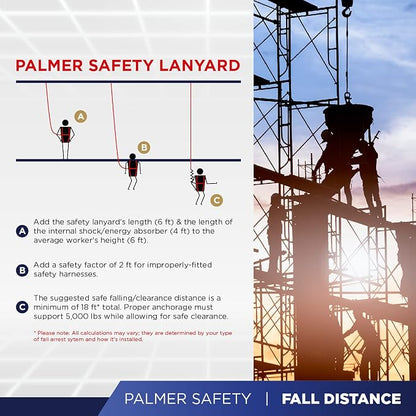 Fall Protection Hammerhead Kit I 5pt Safety Harness, 6' Double Leg Lanyard, 18" D-Ring Extender (Red - SM)
