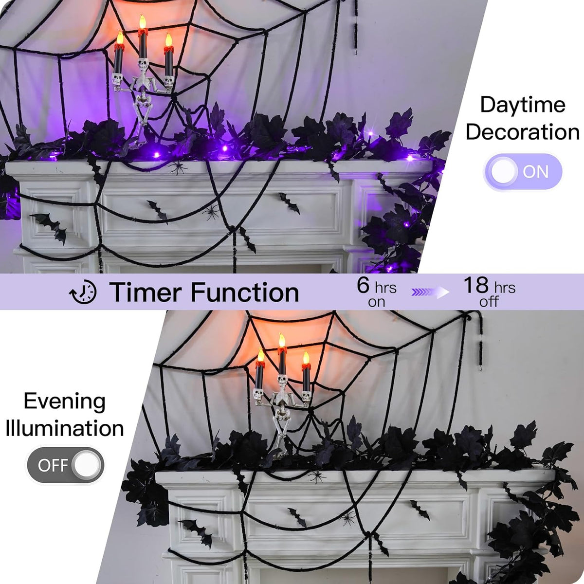 suddus 20 LED Halloween String Lights Battery Operated with Black Maple Leaves 6.5 ft Halloween Garland Decor for Yard, Porch, Table, Wall, Party, Indoor and Outdoor Decorations