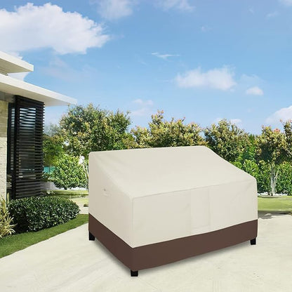Easy-Going Waterproof Outdoor Couch Cover, Heavy Duty 3-Seater Patio Sofa Cover, Winchdproof Outdoor Furniture Cover with Air Vent (62Wx40Dx33H inch, Beige/Dark Brown)