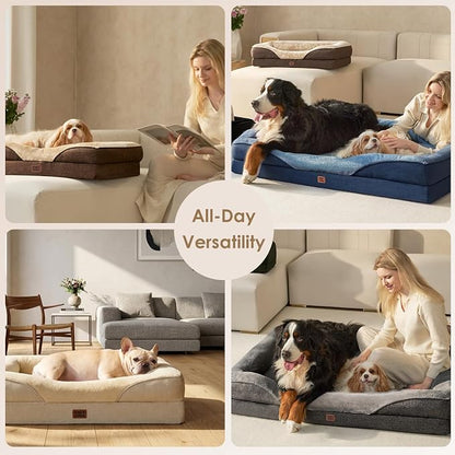 EHEYCIGA Orthopedic XL Dog Bed for Large Sized Dog, 42x30 Inch Extra Large Memory Foam Dog Couch Bed with Sides, Waterproof Liner & Washable Removable Cover, Dark Green