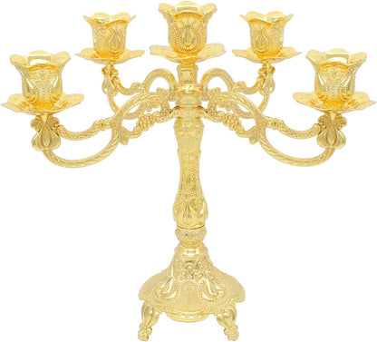 Metal Candelabra 5-Candle 10.1 Inch Tall Candle Holder Stick for Home Wedding Event and Party Festival,Gold