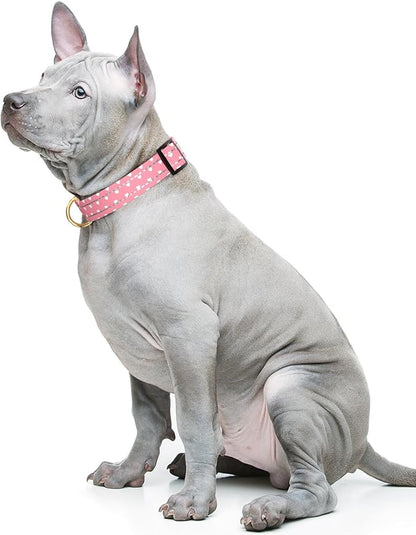 Reflective Dog Collar for Medium Dogs, Cute Adjustable Heavy-Duty Nylon Puppy Collars for Boy and Girl Female, Soft Pet Accessories with Quick Release Buckle, Neck 14-20", Pink Hearts